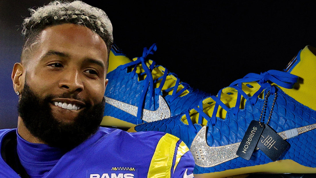 Odell Beckham Jr. wearing a Richard Mille RM 11-03 watch and custom diamond cleats during an NFL game, showing the rise of luxury jewelry in pro sports.