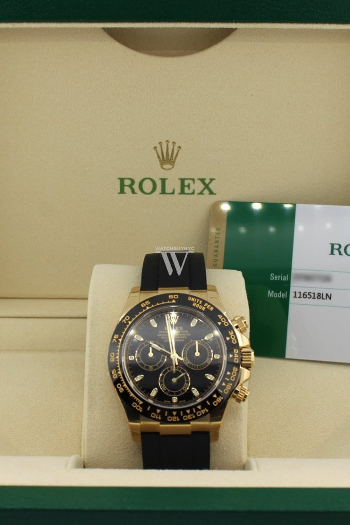 Rolex Cosmograph Daytona Black Dial Oysterflex Strap Mens Yellow Watch116518LN 116518