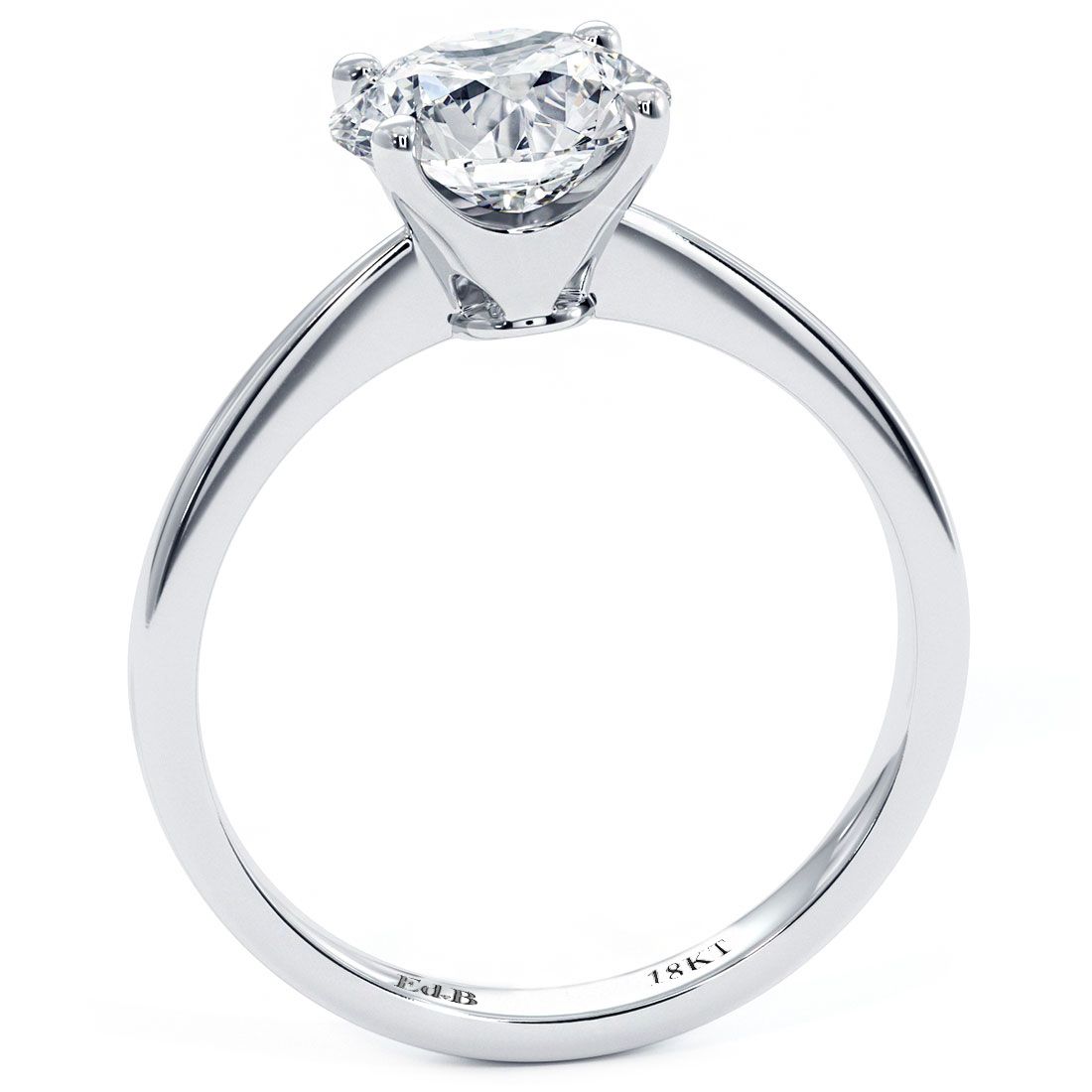 Side view of platinum engagement ring setting with elegant tapered shank and 4-prong round head, globalskydiamond.com, NYC booth GF-10