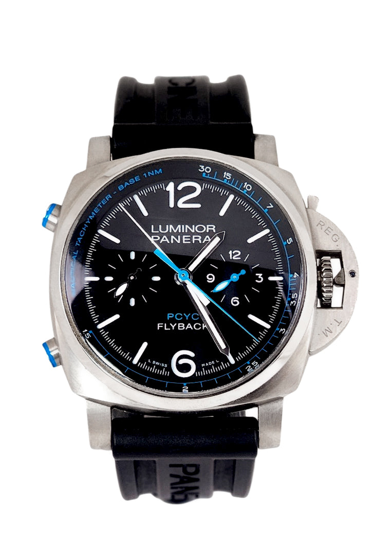 Panerai Panerai Pre-owned Panerai Luminor 1950 PCYC Flyback 44 Black Dial Titanium PAM luxury watch by Global Sky Diamonds, Diamond District NYC, mazalito