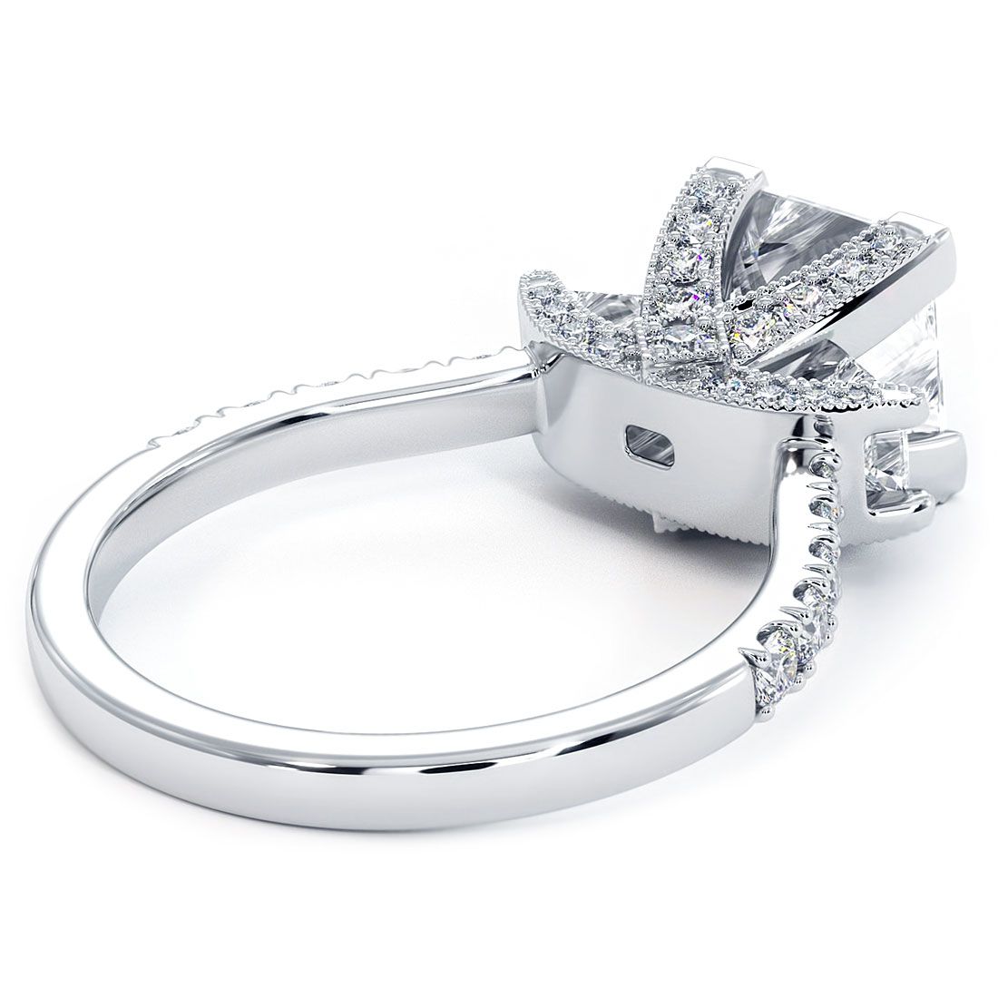 Princess cut three stone engagement ring in 18k white gold, 1.05ctw – classic bridal setting from GlobalSkyDiamond.com.