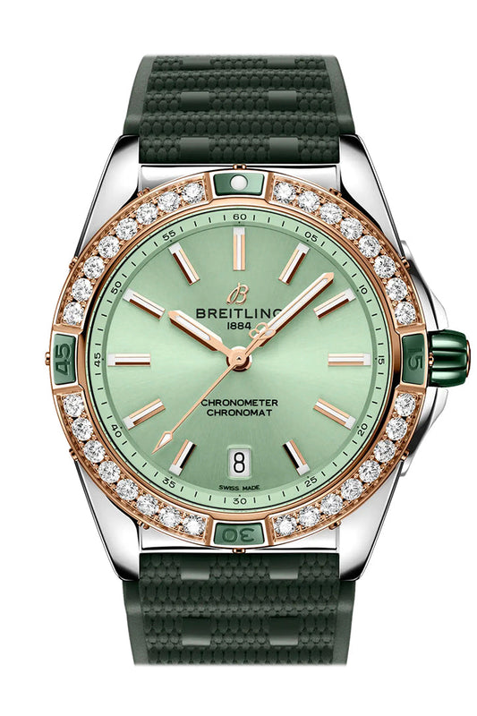 Breitling Super Chronomat SS/RG 38 Green Dial Rubber Watch U17356531L1S1