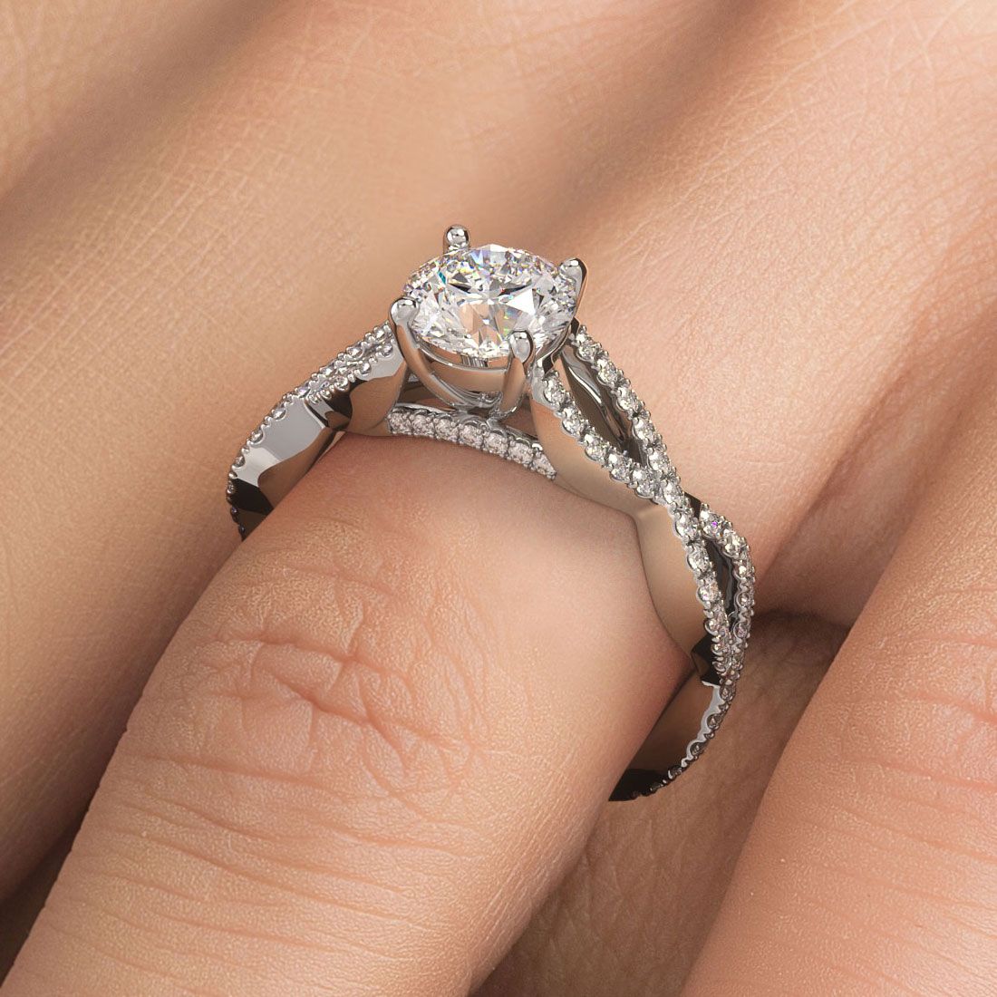 18k white gold round brilliant infinity twist engagement ring setting, globalskydiamond.com, 44W 47th St NYC booth GF-10