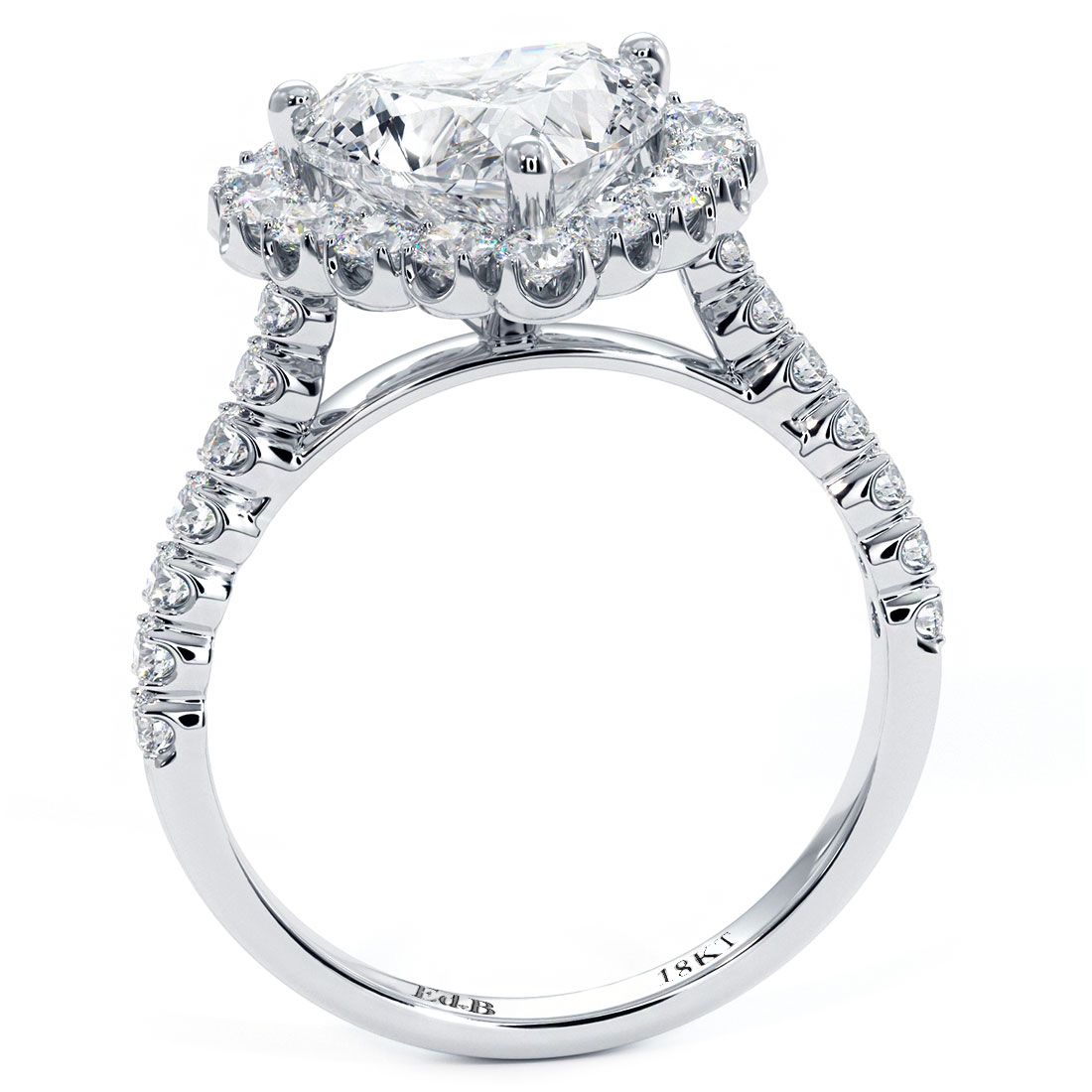 Beaded prong halo heart engagement ring in 18k white gold, globalskydiamond.com, Diamond District NYC booth GF-10