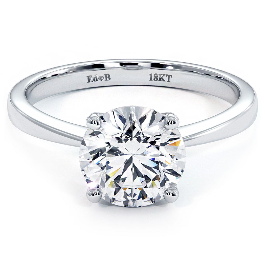 Platinum solitaire engagement ring setting with 4-prong head and tapered shank for round 1.50ct center stone — Global Sky Diamonds NYC, 44W 47th St GF-10 — globalskydiamond.com