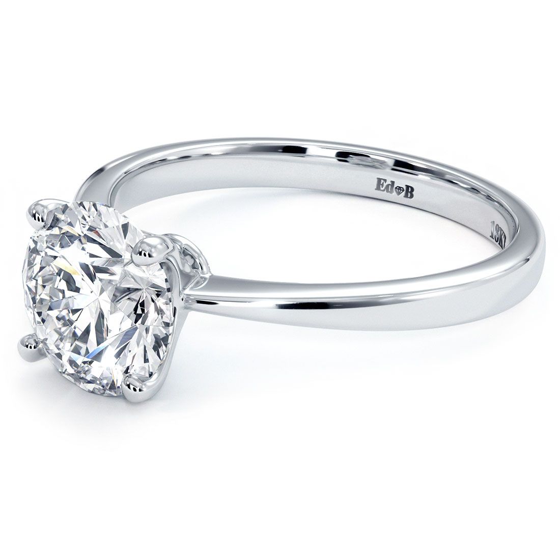 Side profile of platinum solitaire engagement ring setting with tapered shank and 4-prong head for 1.50ct round diamond — Global Sky Diamonds NYC, 44W 47th St GF-10 — globalskydiamond.com