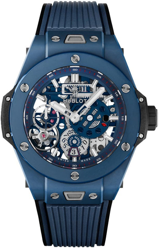 Hublot Big Bang MECA-10 45mm in Ceramic Mat Blue Skeleton Dial Black Blue Lined Structured Straps 414.EX.5123.RX
