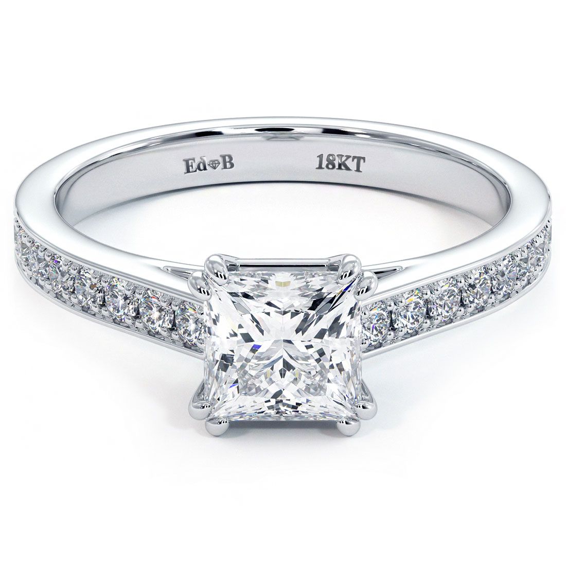 Princess Cut Petite Micropavé Cathedral Diamond Engagement Ring Setting in 18k White Gold (0.35ctw), shown at angle highlighting pavé diamonds and high-polish band from Global Sky Diamonds, Diamond District NYC – globalskydiamond.com