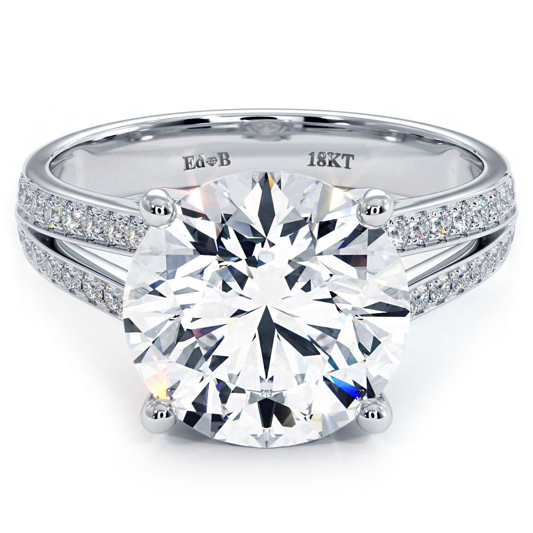 18k white gold engagement ring setting with round basket head and split shank micropavé diamonds (0.45ctw), front close-up of handcrafted design from Global Sky Diamonds, NYC Diamond District jeweler at 44W 47th St Booth GF-10 — shop at globalskydiamond.com