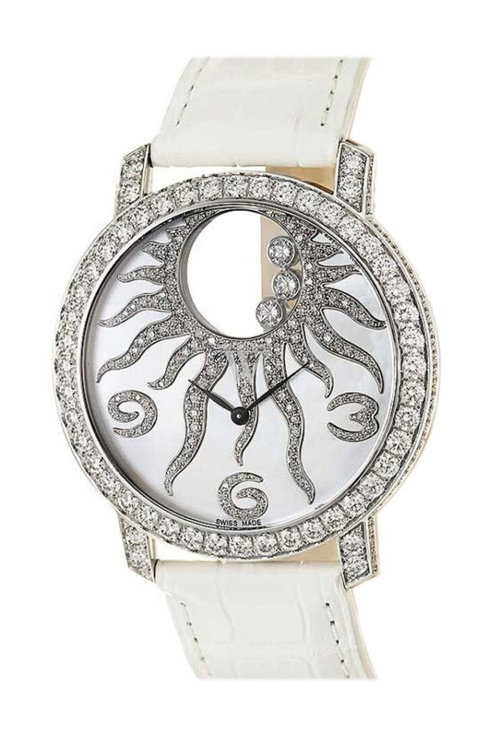 Chopard Happy Sun in White Gold with Diamond Bezel on White Alligator Leather Strap with MOP Dial 207470-1002