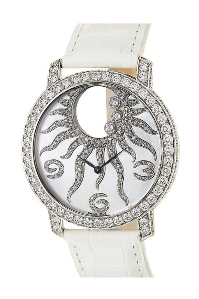 Chopard Happy Sun in White Gold with Diamond Bezel on White Alligator Leather Strap with MOP Dial 207470-1002