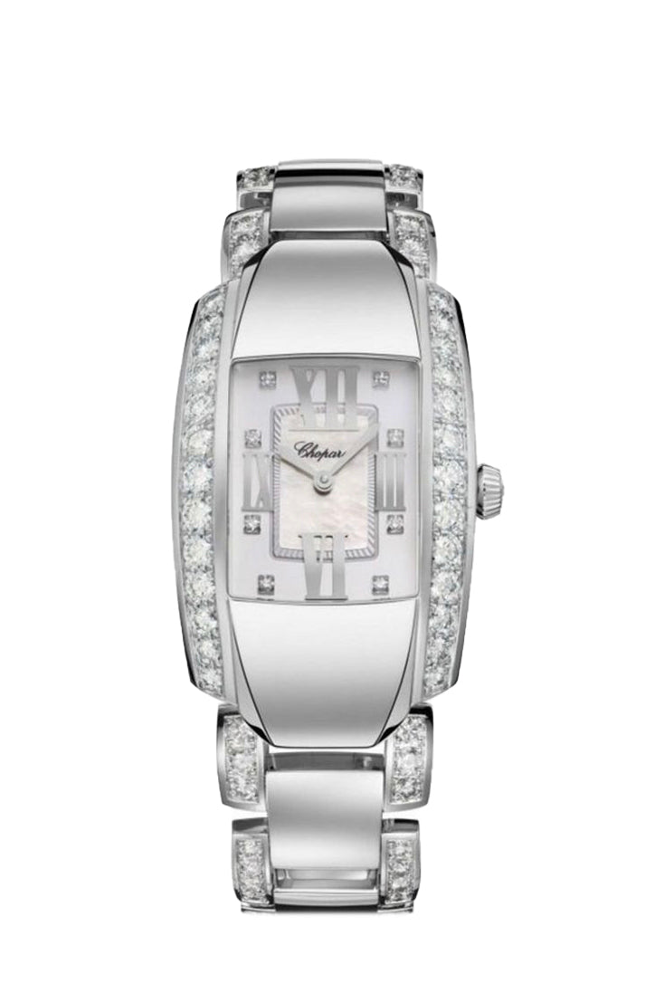 Chopard La Strada 26 Mop Dial White Gold Diamond Bezel 2 Row Diamond Bracelet 419400-1004