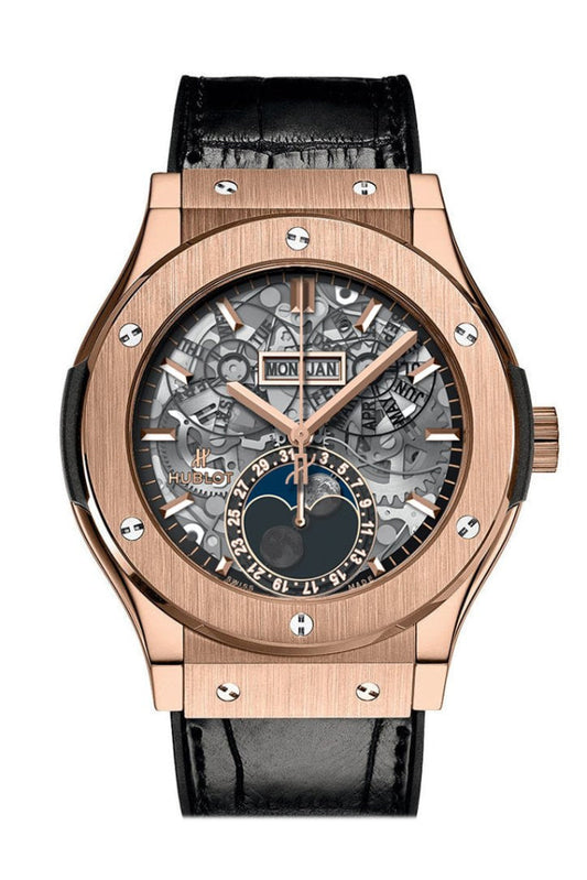Hublot Classic Fusion Hand Wind Skeleton Dial Black Leather Men's Watch 517.OX.0180.LR JD