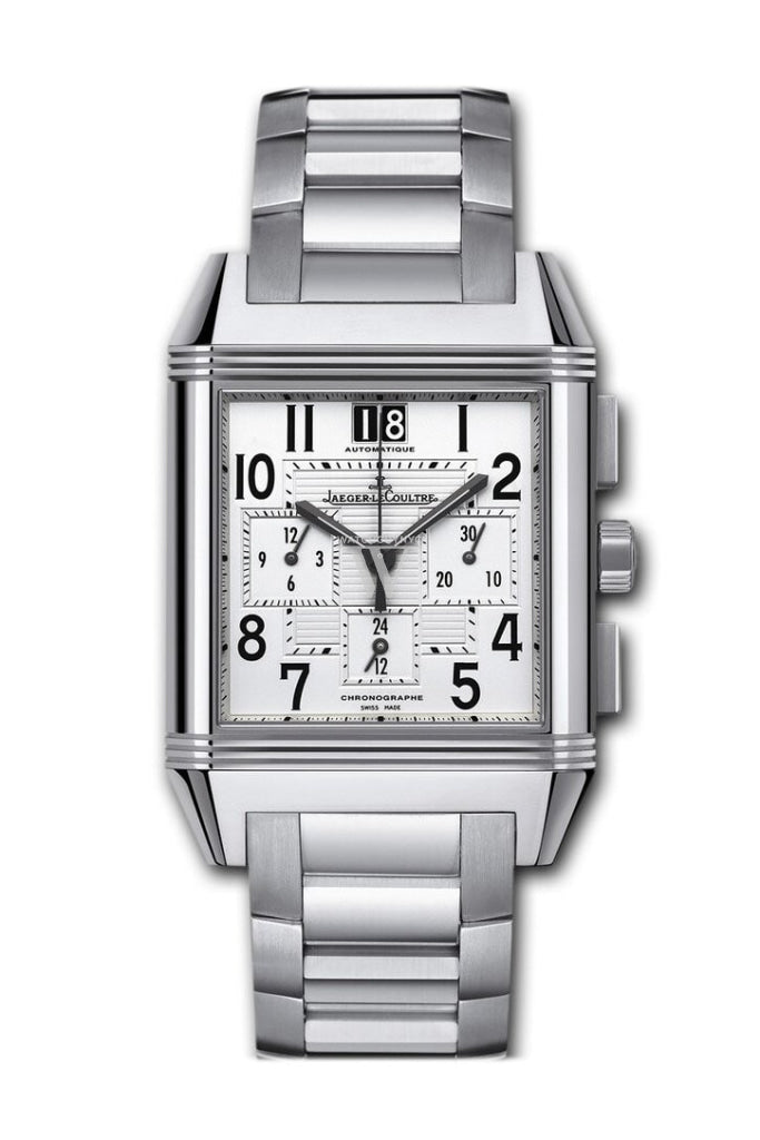 JAEGER JLC Reverso Squadra GMT Steel Silver Dial Watch 7018120