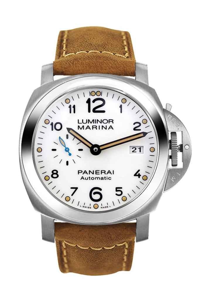 Panerai Panerai Panerai Luminor 3 Day Brown Leather White Dial Watch PAM01499 New York luxury watch by Global Sky Diamonds, Diamond District NYC, mazalito