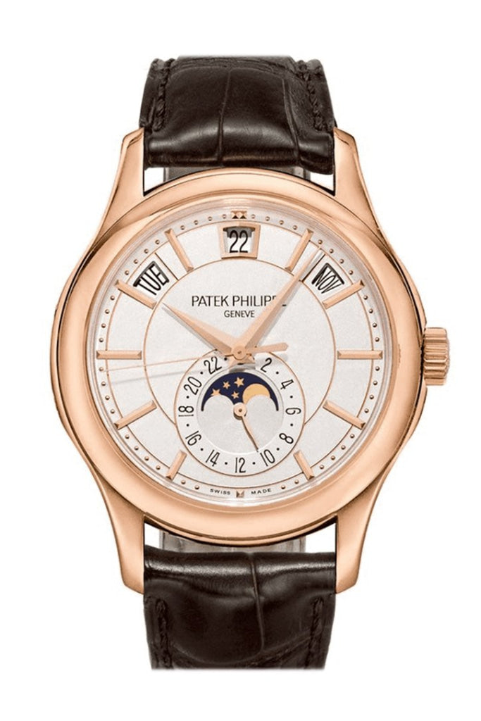 Patek Philippe Complications Annual Calendar Moonphase Rose Gold Brown Leather Men's Watch 5205R-001 5205R