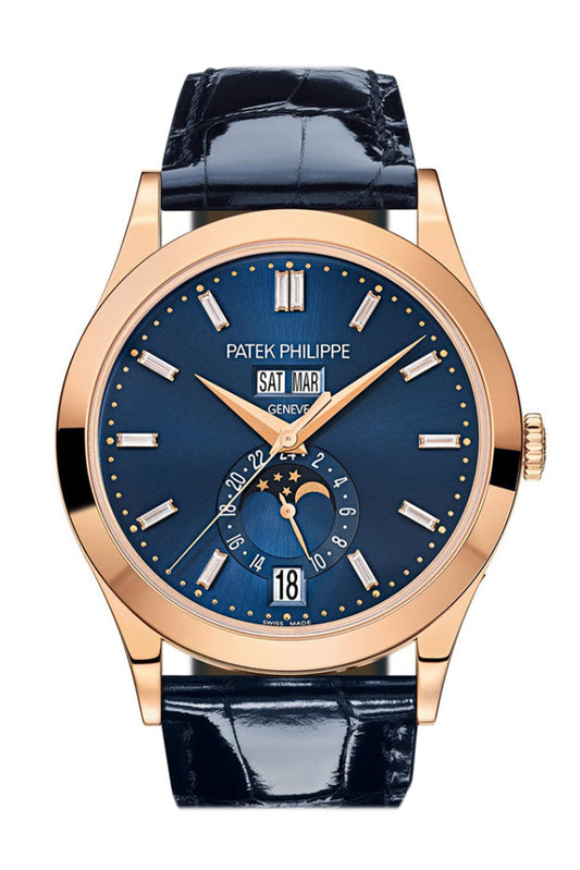 Patek Philippe Complications Blue Diamond Dial Annual Calendar Moon Phases Rose Gold 5396R-015