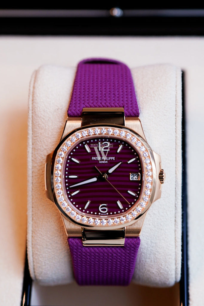Patek Philippe Nautilus Diamonds Purple Dial Rose Gold Ladies Watch 7010R-013