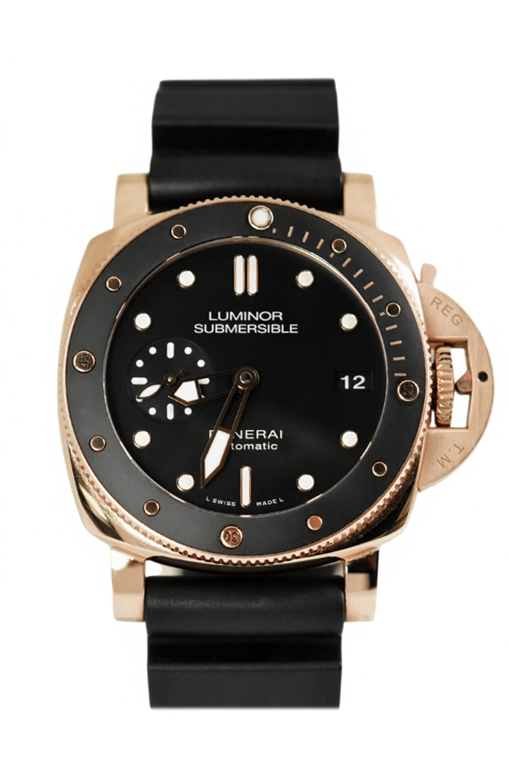 Panerai Panerai Pre-owned Panerai Luminor Submersible 42mm Black Dial Rose Gold PAM009 luxury watch by Global Sky Diamonds, Diamond District NYC, mazalito