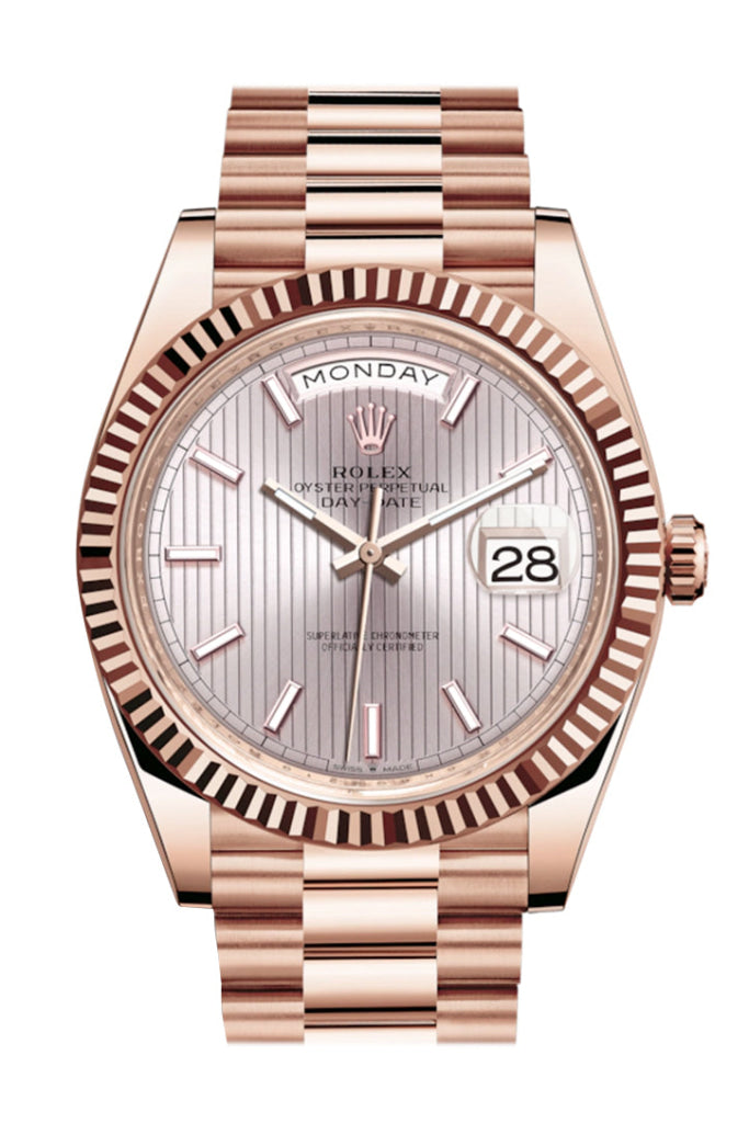 Rolex Day-Date 40 Sundust Stripe Motif Dial Fluted Bezel 18K Everose gold President Automatic Men's Watch 228235 DC
