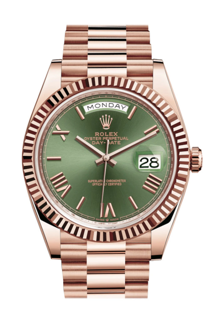 Rolex Day-Date 40 Olive Green Roman Dial 18K Everose Gold President Watch 228235 - Pre-Owned