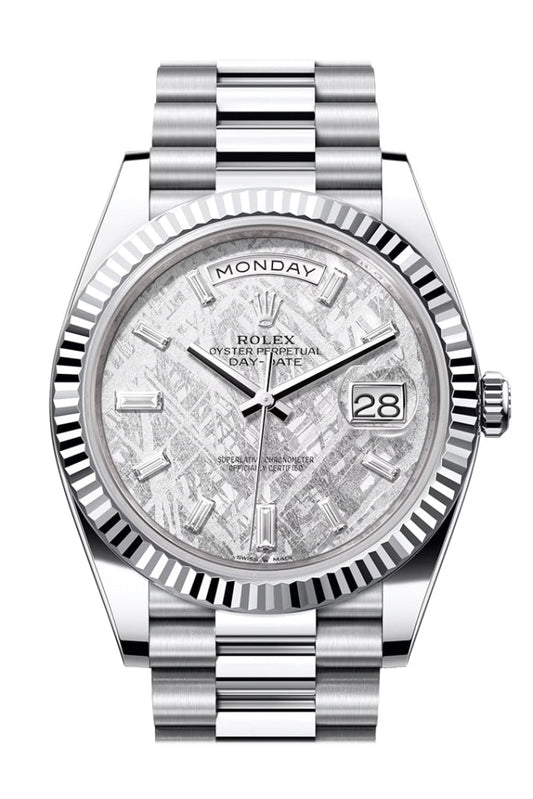 Rolex Day-Date 40 Meteorite Diamonds Dial Fluted Bezel Platinum President Men's Watch 228236 DC