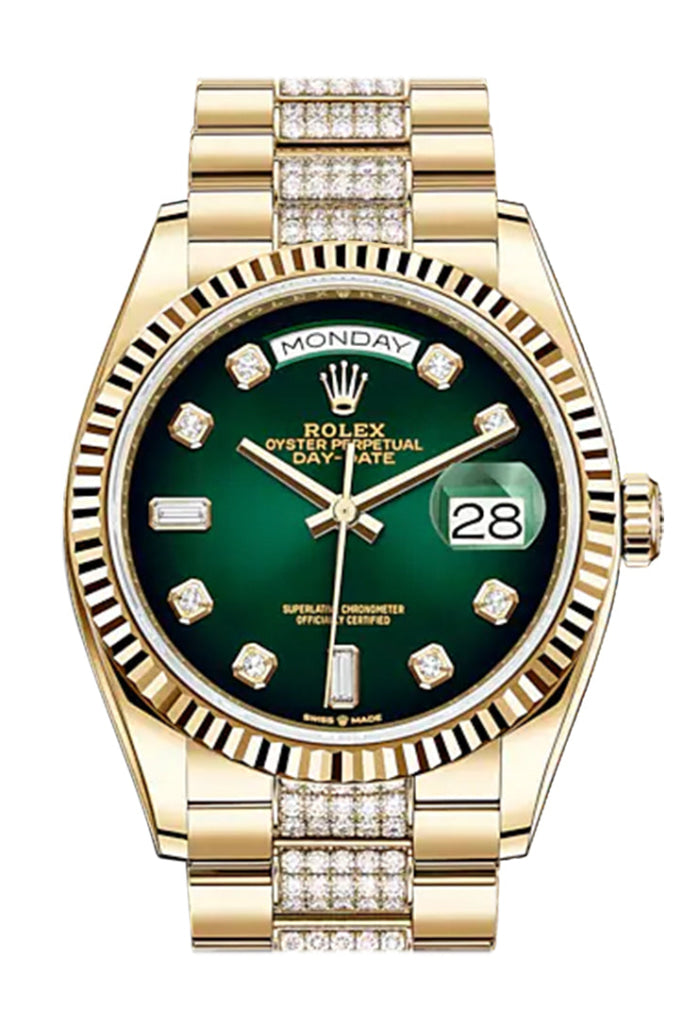ROLEX Day-Date 36 Green Ombre Diamond-set Dial 18K Yellow Gold Watch Diamond set president Bracelet 128238