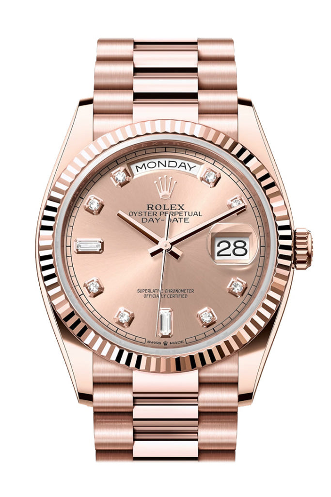 Rolex Day-Date 36 Rosé Colour Dial Fluted Bezel 18K Everose gold President Watch 128235