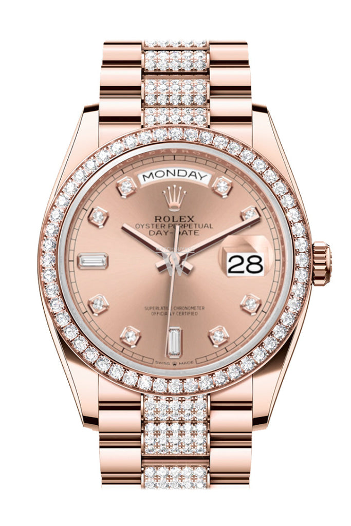 Rolex Day-Date 36 Rosé Colour Dial Diamond Bezel 18K Everose Gold Diamond President Watch 128345RBR