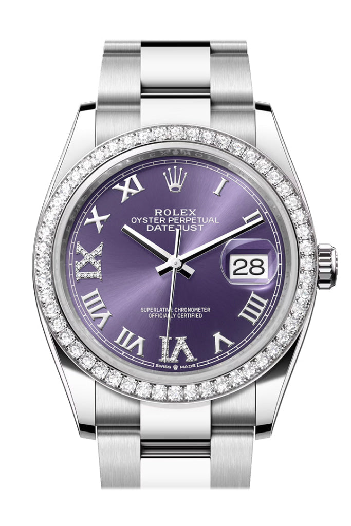 Rolex Datejust 36 Aubergine Purple  Diamond Dial Diamond Bezel Watch 126284RBR 126284RBR-0014