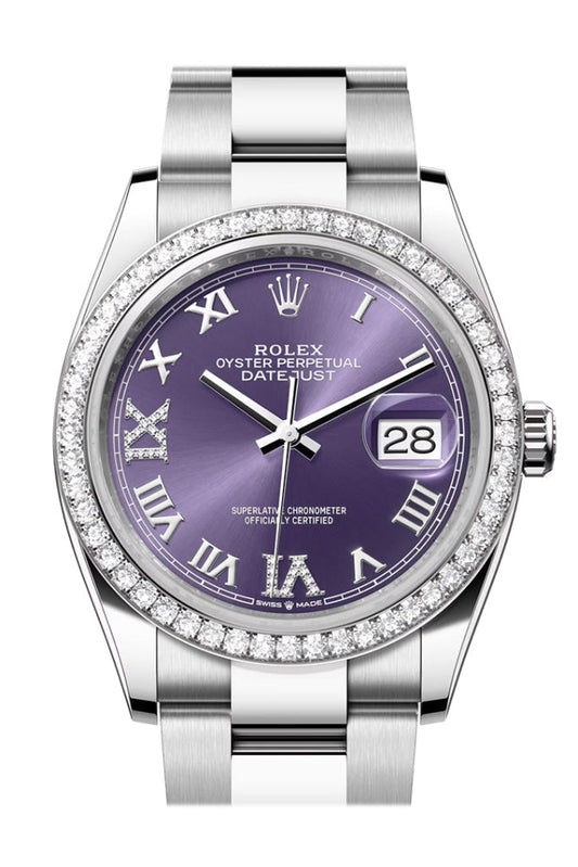 Rolex Datejust 36 Aubergine Purple  Diamond Dial Diamond Bezel Watch 126284RBR 126284RBR-0014
