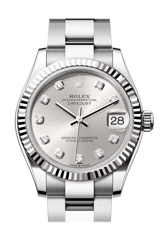 Rolex Datejust 31 Silver Diamond Dial Fluted Bezel Ladies Oyster Watch 278274 278274-0029