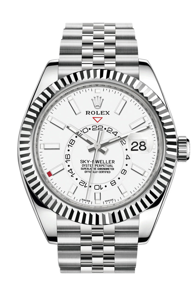 Rolex Sky Dweller White Dial 18K White Gold Bezel Steel Jubilee Men's Watch 326934