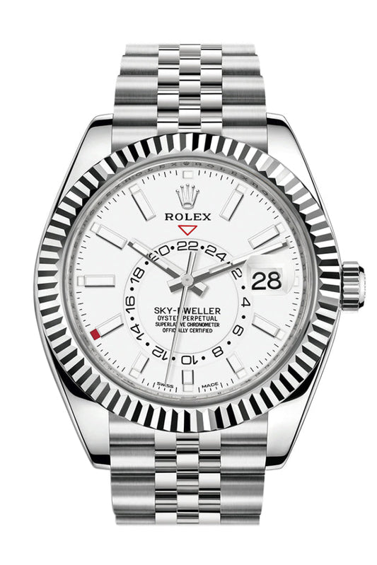 Rolex Sky Dweller White Dial 18K White Gold Bezel Steel Jubilee Men's Watch 326934