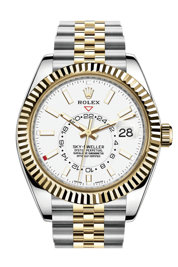 Rolex Sky Dweller White Dial 18K Yellow Gold Bezel Two Tone Jubilee  Men's Watch 326933
