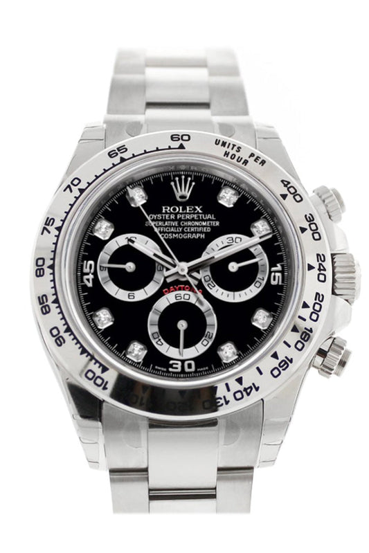 ROLEX Cosmograph Daytona Black Diamond Dial White Gold Oyster Men's Watch 116509