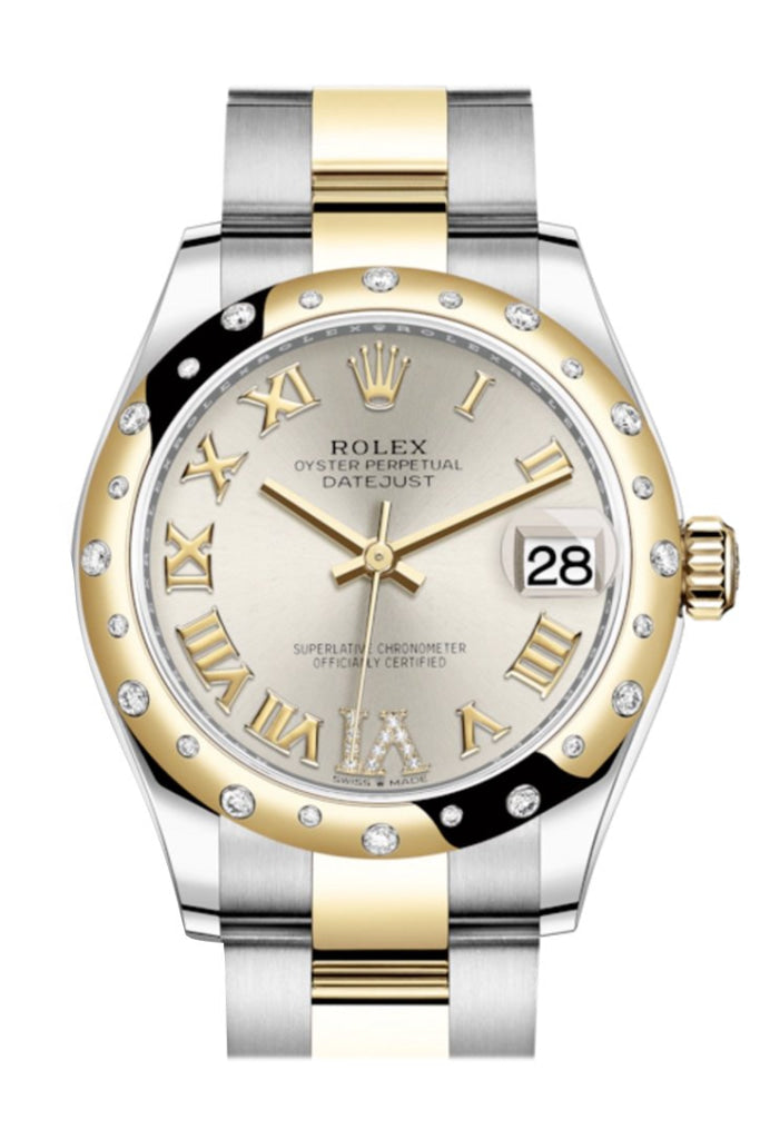 Rolex Datejust 31 Silver Large VI diamonds Dial Diamond Bezel Yellow Gold Two Tone Watch 278343RBR 278343 NP