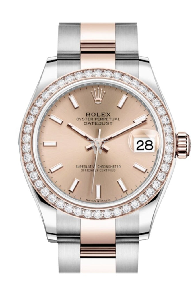 Rolex Datejust 31 Rosé Dial Diamond Bezel Rose Gold Two Tone Watch 278381RBR 278381