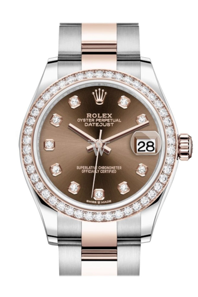 Rolex Datejust 31 Chocolate Diamonds Dial Diamond Bezel Rose Gold Two Tone Watch 278381RBR 278381