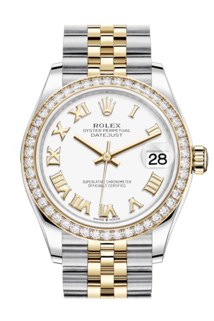 Rolex Datejust 31 White Roman Dial Diamond Bezel Yellow Gold Two Tone Jubilee Watch 278383RBR 278383