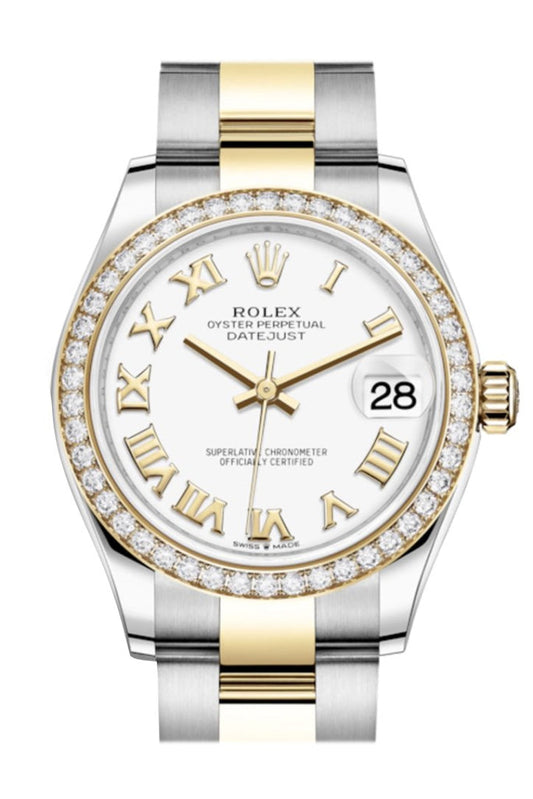 Rolex Datejust 31 White Roman Dial Diamond Bezel Yellow Gold Two Tone Watch 278383RBR 278383