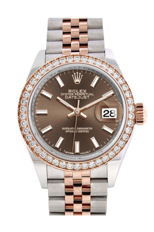 Rolex Datejust 28 Chocolate Dial Diamond Bezel Rose Gold Two Tone Watch 279381RBR 279381