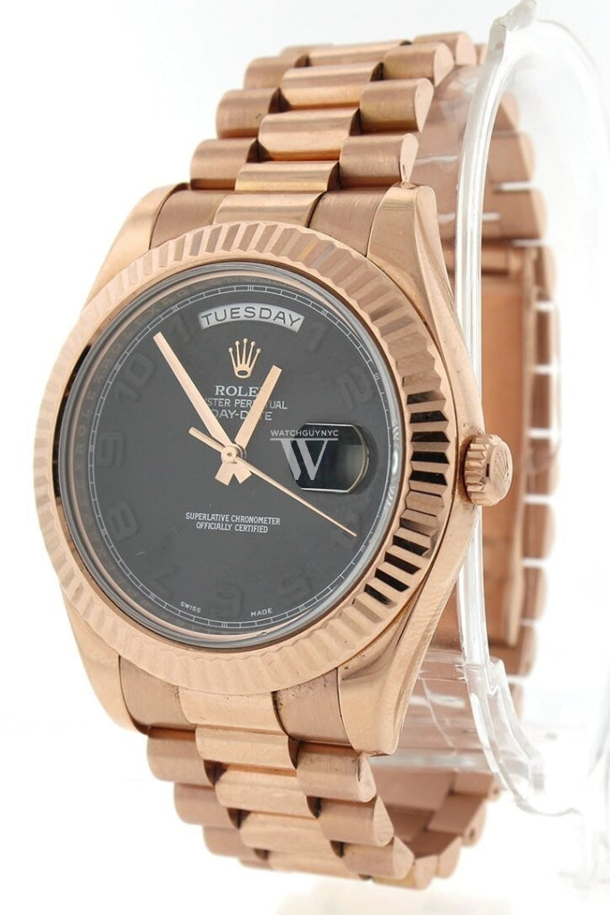 Rolex Day-Date II 41mm Matte Black Arabic Dial Rose Gold President Men’s Watch 218235