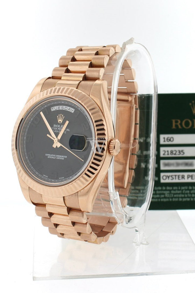 Rolex Day-Date II 41mm Matte Black Arabic Dial Rose Gold President Men’s Watch 218235