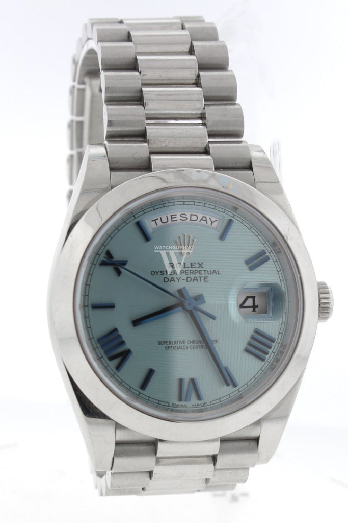 Rolex Day-Date 40 Ice blue Quadrant Motif Dial Dome Bezel Platinum President Automatic Men's Watch 228206 DC