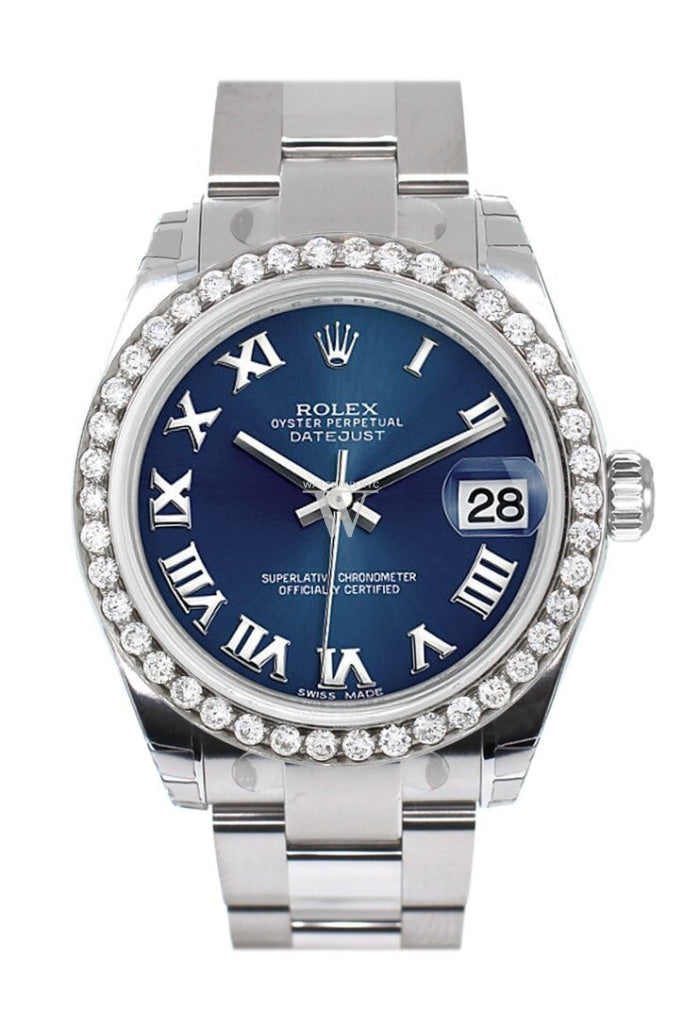Rolex Custom Diamond Bezel Datejust 31 Blue Roman Dial Oyster Ladies Watch 178240 Pre-owned