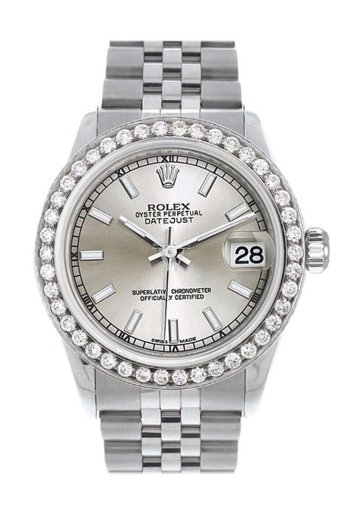 Rolex Custom Diamond Bezel Datejust 31 Silver Dial Jubilee Ladies Watch 178240 Pre-owned