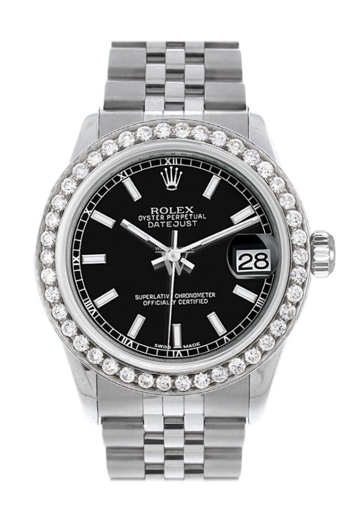 Rolex Custom Diamond Bezel Datejust 31 Black Dial Jubilee Ladies Watch 178240 Pre-owned