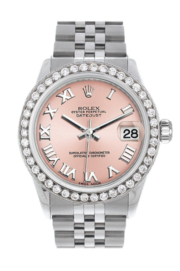 Rolex Custom Diamond Bezel Datejust 31 Pink Roman Dial Jubilee Ladies Watch 178240 Pre-owned
