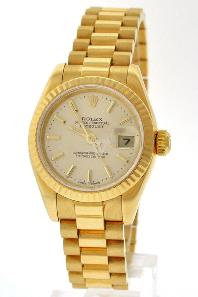 Rolex Lady-Datejust 26 Champagne Dial 18K Yellow Gold President Automatic Ladies Watch 179178 Pre-owned